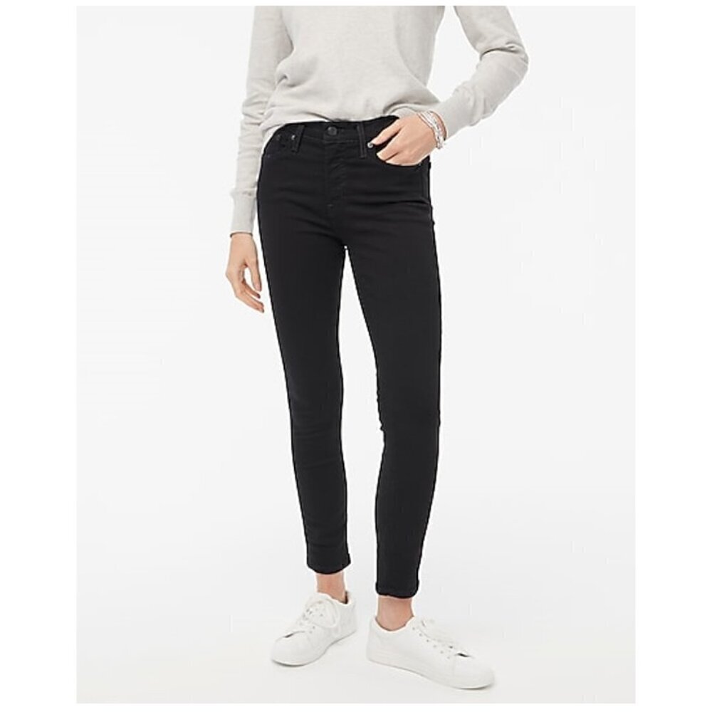 J. Crew 8" Mid-Rise Skinny Jeans Black Signature Stretch Size 25 NWT